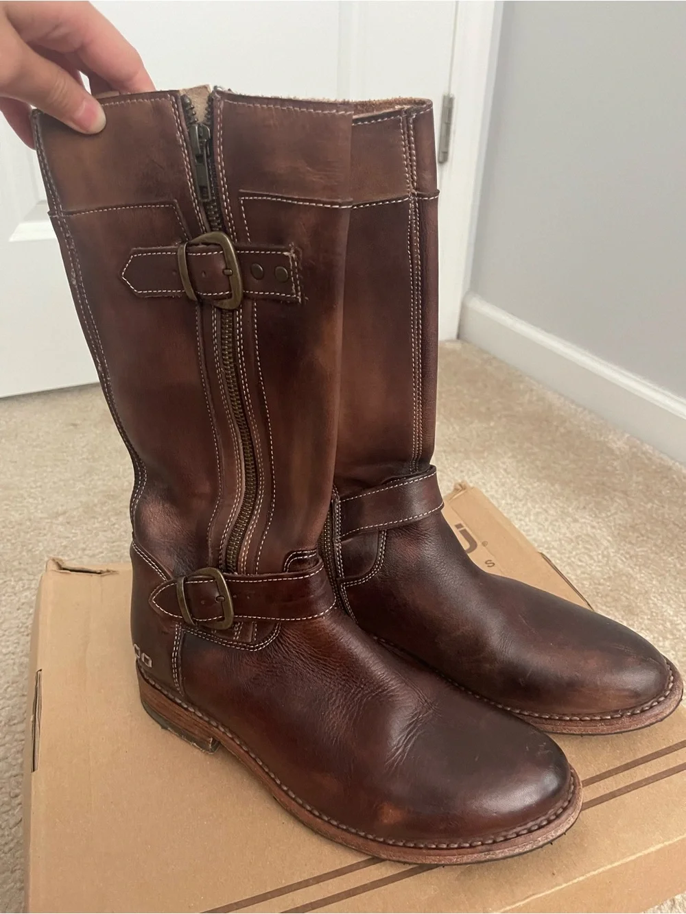 BED STU Gogo Lug Brown Distressed Leather Moto Engineer Boots Size 8.5